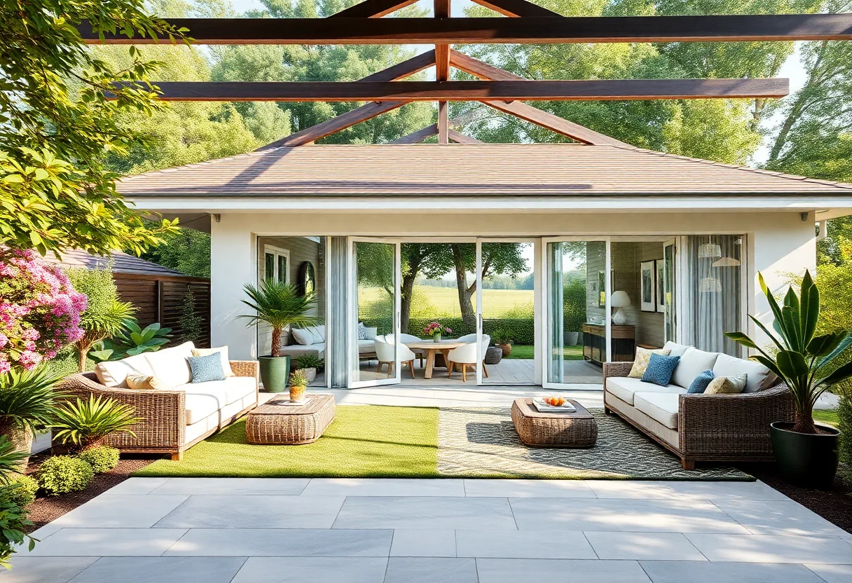 Large, luxurious modular home with a beautiful garden, perfect for a big family